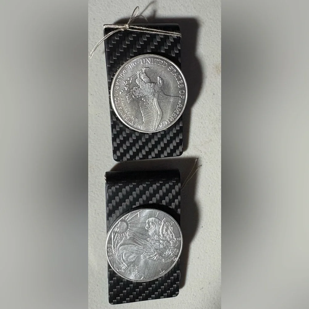 Carbon Fiber Money Clips with Silver Coin Accents